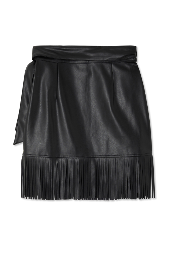 Women's Vegan Leather Mini Fringe Jaspre Skirt Petite in Black, Size 10 by Never Fully Dressed - Image 8