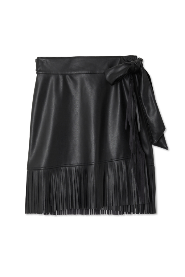 Women's Vegan Leather Mini Fringe Jaspre Skirt Petite in Black, Size 10 by Never Fully Dressed - Image 9