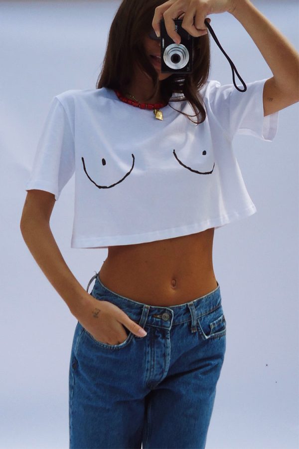 Women's Boob Crop T-shirt in White, Size Large, Organic Cotton/Cotton by Never Fully Dressed - Image 2