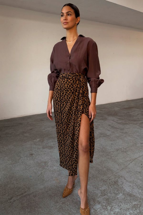 Women's Leopard Sheer Jaspre Skirt in Brown, Size 8 by Never Fully Dressed - Image 2