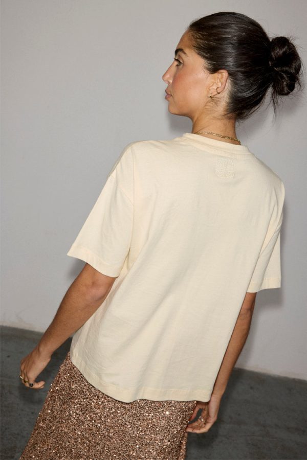 Women's Beaded Logo T-shirt in Cream, Size Small, 100% Cotton by Never Fully Dressed - Image 9