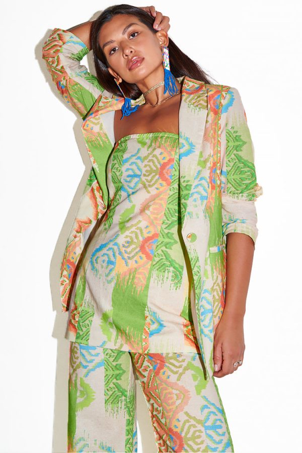 Women's Abstract 22 Blazer Petite in Green, Size 6, Cotton/Linen by Never Fully Dressed - Image 2