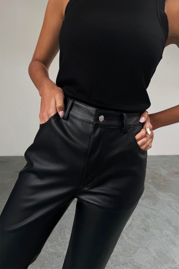 Women's Vegan Leather Trousers Petite in Black, Size 4 by Never Fully Dressed - Image 5