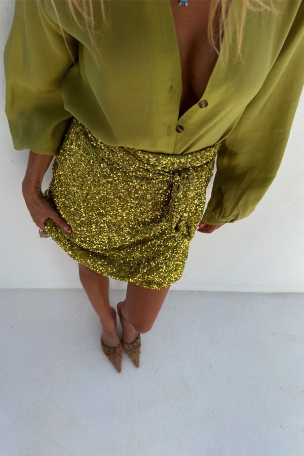 Women's Sequin Mini Jaspre Skirt in Lime, Size 28 by Never Fully Dressed - Image 5