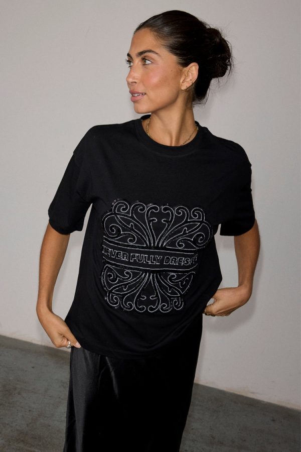 Women's Beaded Logo T-shirt in Black, Size Small, 100% Cotton by Never Fully Dressed - Image 3