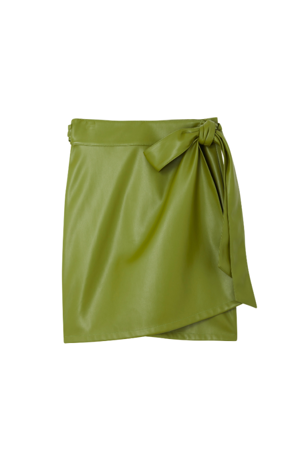 Women's Olive Green Vegan Leather Mini Jaspre Skirt in Khaki, Size 26 by Never Fully Dressed - Image 9