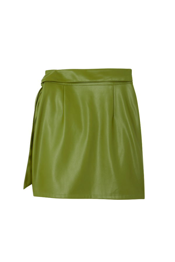 Women's Olive Green Vegan Leather Mini Jaspre Skirt in Khaki, Size 26 by Never Fully Dressed - Image 11