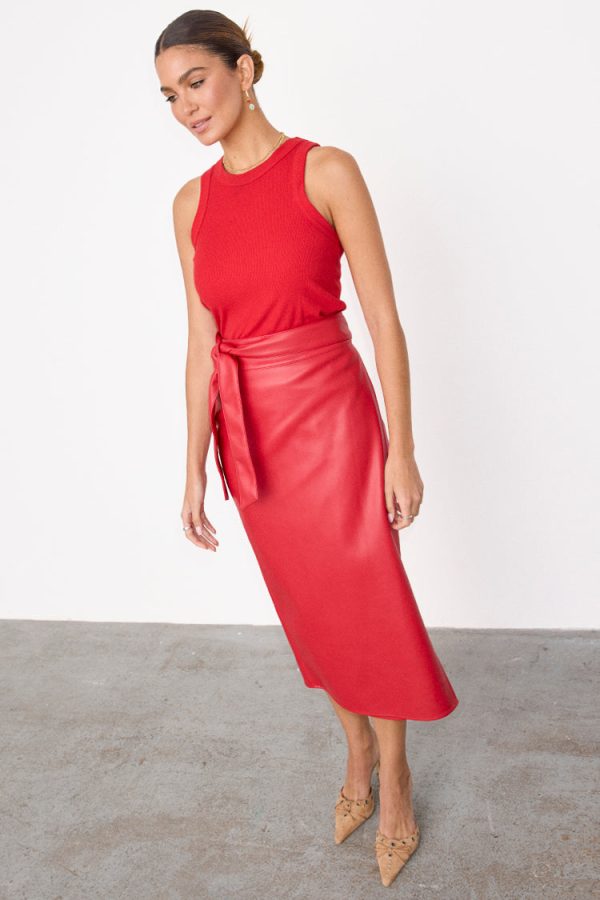 Women's Deep Vegan Leather Jaspre Skirt Petite in Red, Size 4 by Never Fully Dressed - Image 7