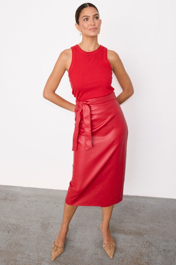 Women's Deep Vegan Leather Jaspre Skirt in Red, Size 20 by Never Fully Dressed - Image 5