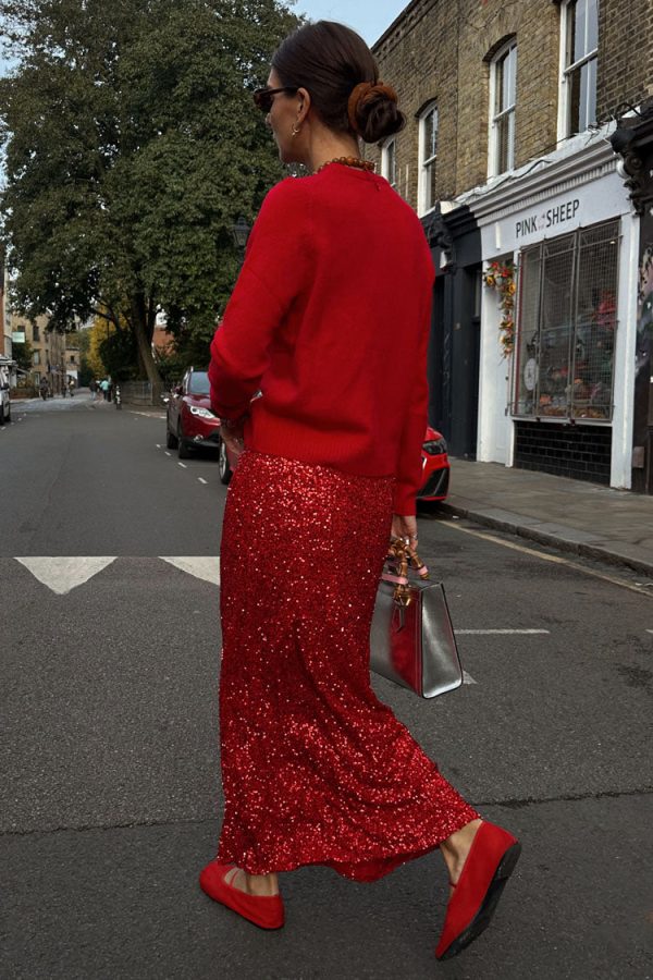 Women's Sequin Dorris Skirt in Red, Size 6 by Never Fully Dressed - Image 6