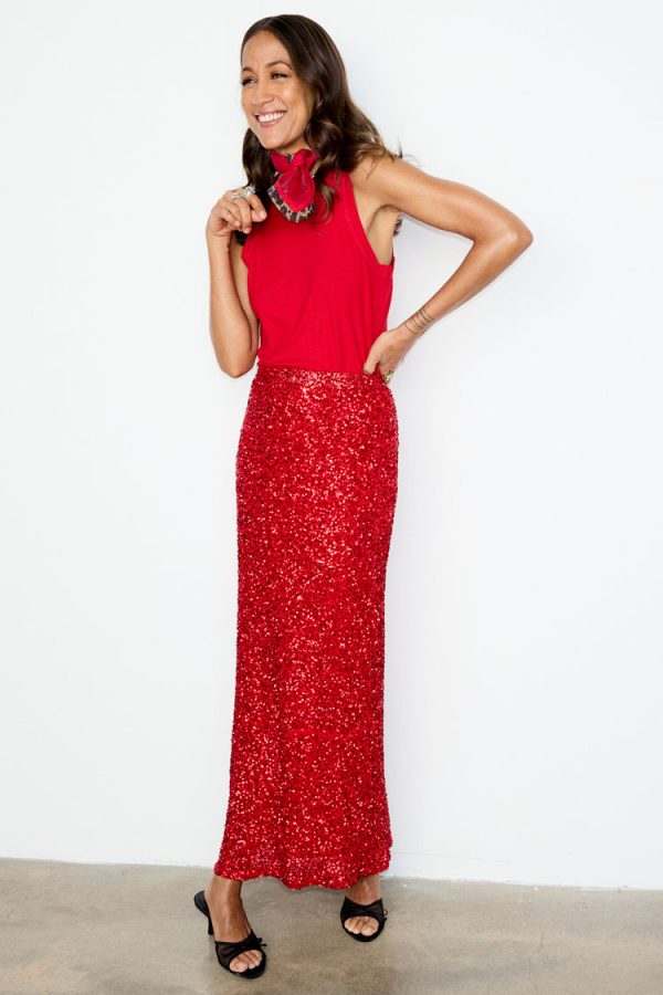 Women's Sequin Dorris Skirt in Red, Size 6 by Never Fully Dressed - Image 5