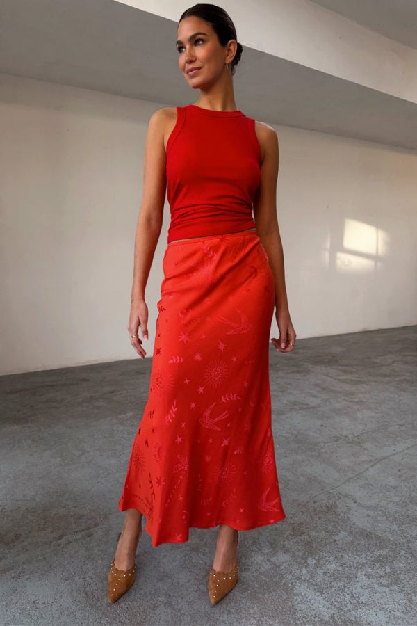 Women's Swallow Romance Maxi Dorris Skirt in Red, Size 12 by Never Fully Dressed - Image 2