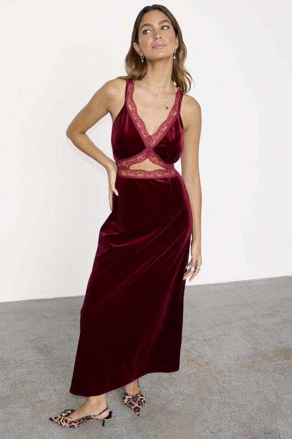 Women's Burgundy Velvet Mimi Dress in Red, Size 14 by Never Fully Dressed - Image 5