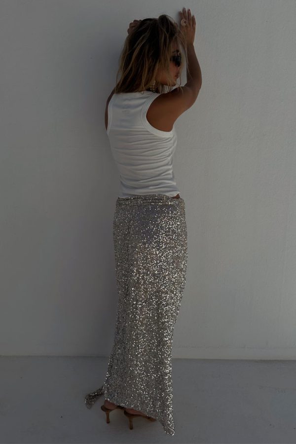 Women's Sequin Maxi Wrap Jaspre Skirt in White, Size 28 by Never Fully Dressed - Image 7