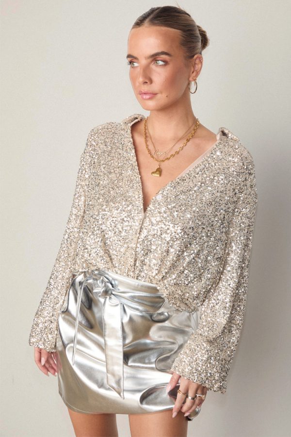 Women's Sequin Miley Shirt in Silver, Size 10 by Never Fully Dressed - Image 6