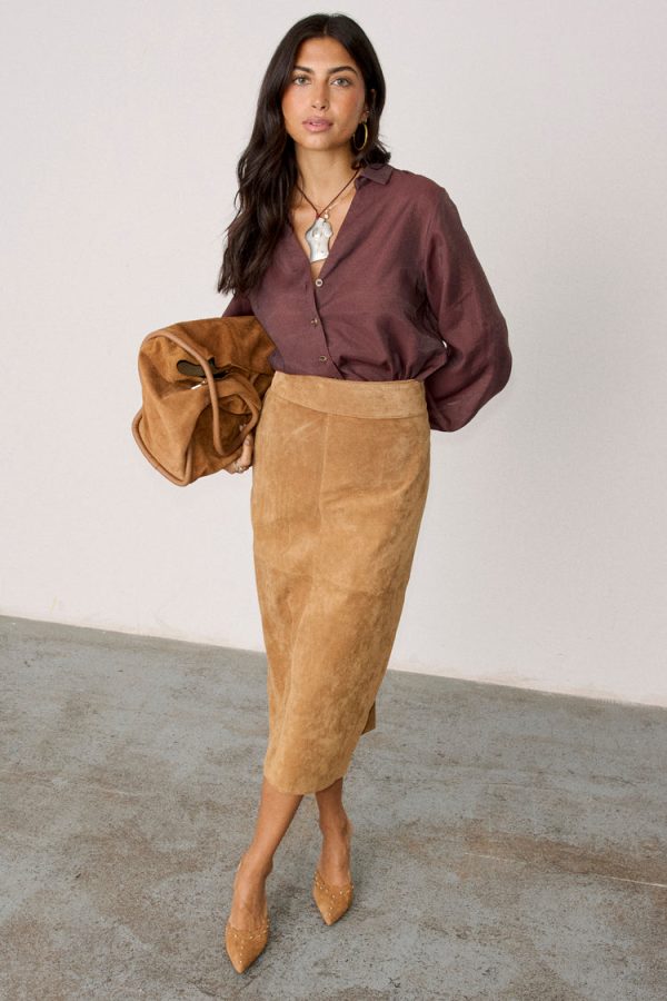 Women's Suede Jaspre Skirt in Brown, Size 12 by Never Fully Dressed - Image 8