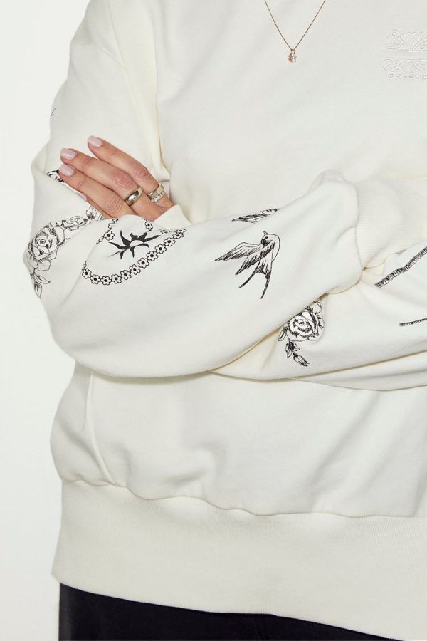 Women's Tattoo Sweatshirt in White, Size Large, 100% Cotton by Never Fully Dressed - Image 6