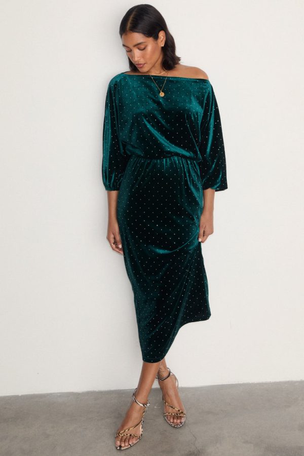 Women's Emerald Velvet Tilly Dress in Green, Size 12 by Never Fully Dressed - Image 2