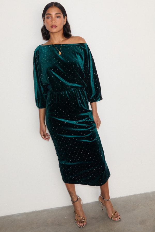 Women's Emerald Velvet Tilly Dress in Green, Size 12 by Never Fully Dressed - Image 4