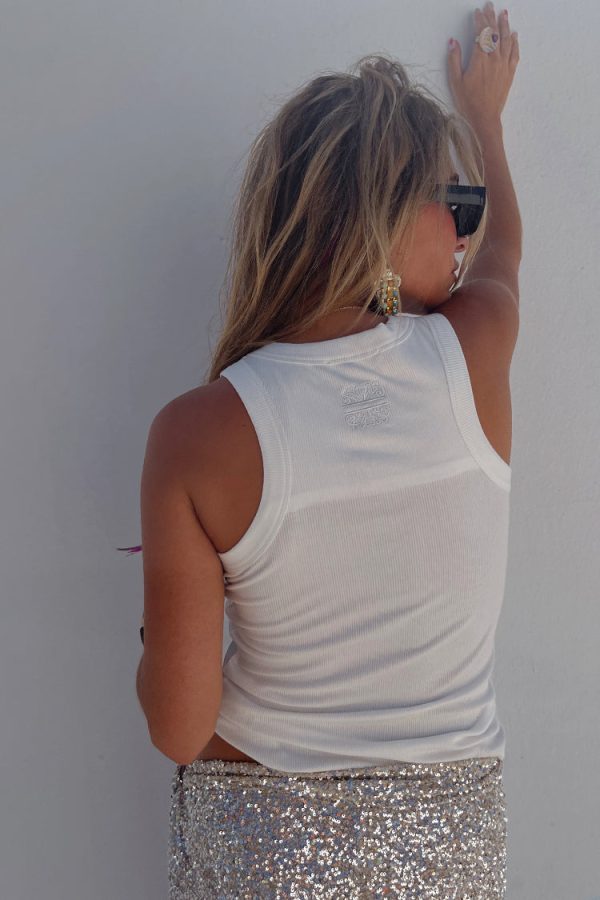 Women's Ribbed Tank in White, Size Small, Viscose by Never Fully Dressed - Image 4