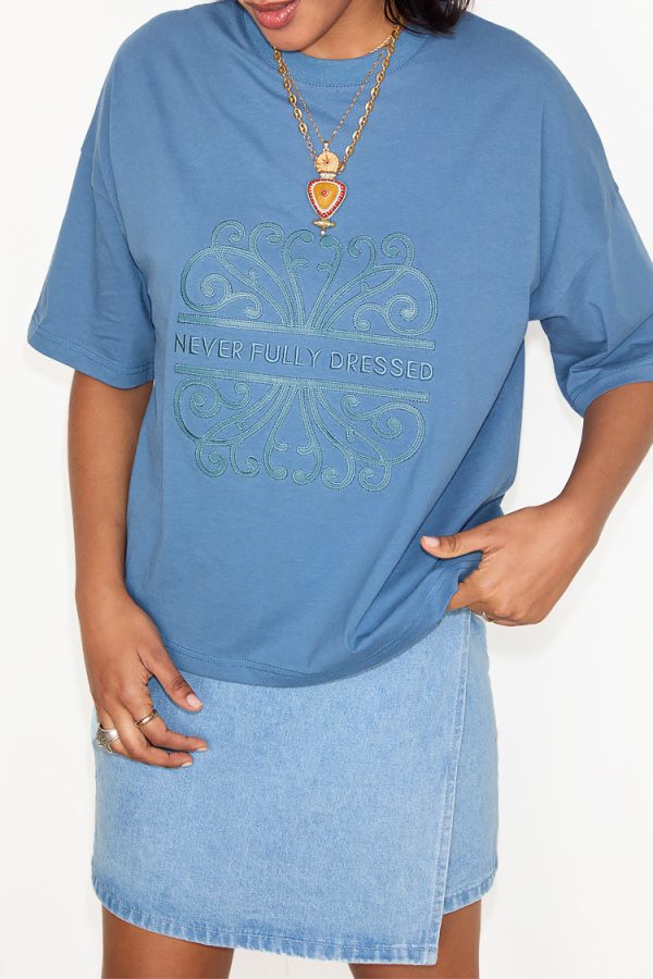 Women's Washed NFD T-Shirt in Blue, Size Small, 100% Cotton by Never Fully Dressed - Image 5