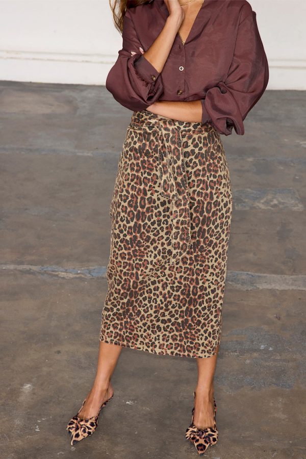 Women's Leopard Lucia Denim Jaspre Skirt in Brown, Size XS, Cotton/Elastane by Never Fully Dressed - Image 4