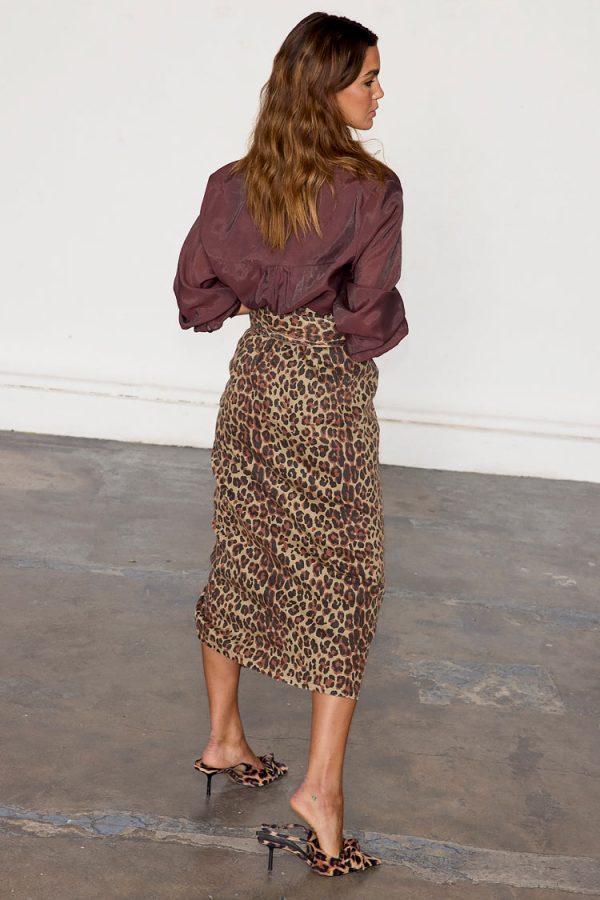 Women's Leopard Lucia Denim Jaspre Skirt in Brown, Size XS, Cotton/Elastane by Never Fully Dressed - Image 8