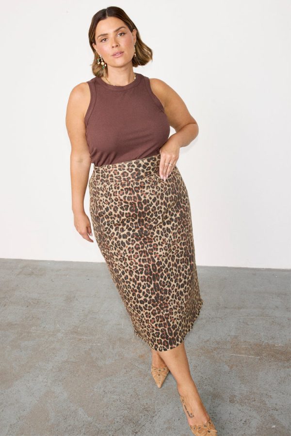 Women's Leopard Lucia Denim Jaspre Skirt in Brown, Size XS, Cotton/Elastane by Never Fully Dressed - Image 3