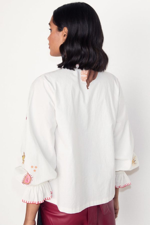 Women's Embroidered Mystical Shirt in White, Size 22, 100% Cotton by Never Fully Dressed - Image 6