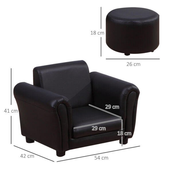 HOMCOM Toddler Chair Single Seater Kids Sofa Set, 54 x 42 x 41cm, Kids Sofa with Stool, Black   Aosom UK - Image 3