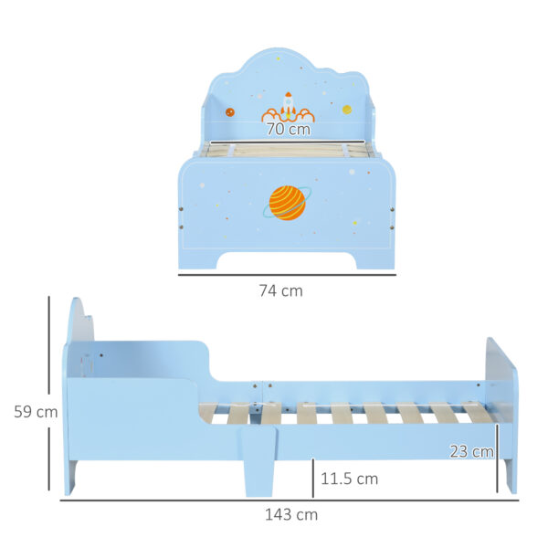 ZONEKIZ Toddler Bed with Rocket & Plants Patterns, Kids Bedroom Furniture, Safety Side Rails, Blue   Aosom UK - Image 3