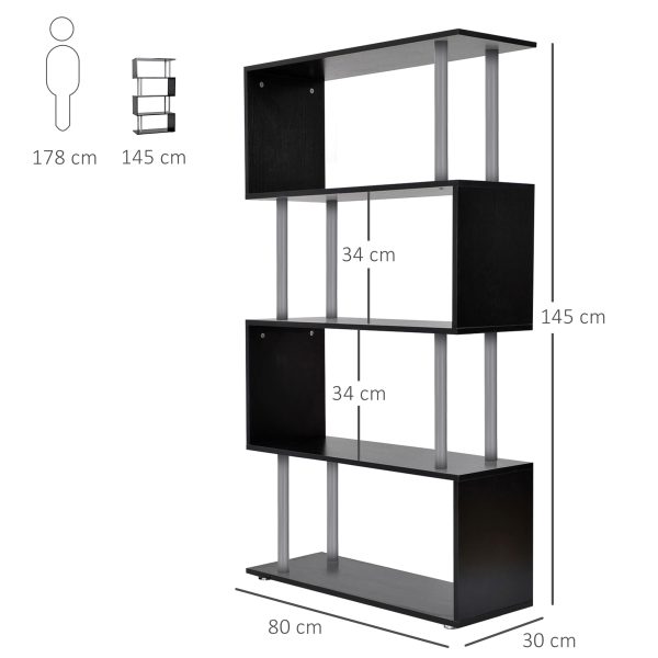 HOMCOM S-Shaped Bookcase, Contemporary Wooden Bookshelf Dividers, Spacious Storage Display Unit, Elegant Black, Ideal for Home and Office   Aosom UK - Image 3