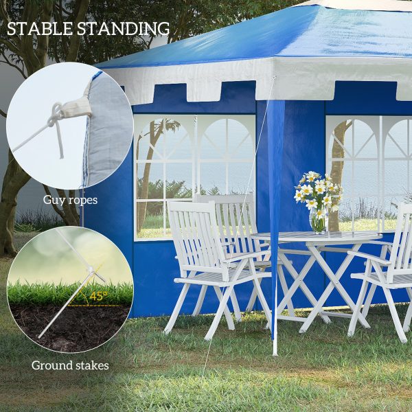 Outsunny Party Gazebo Marquee with 2 Sidewalls, Outdoor Garden Canopy BBQ Tent, 3 x 4 m, Blue - Image 6