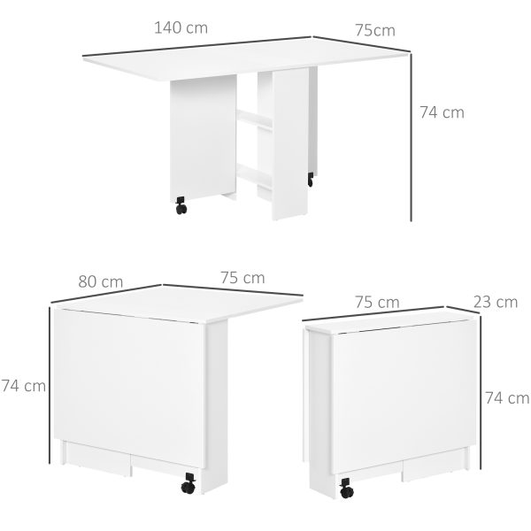 HOMCOM Mobile Folding Kitchen Table with 2 Wheels & 2 Storage Shelves, Drop Leaf Dining Table for Small Spaces, White   Aosom UK - Image 3