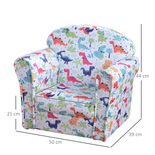 HOMCOM Children Armchair Kids Sofa Tub Chair Seat Cartoon Dinosaur Pattern Bedroom Flannel Wooden Frame Non-slip Playroom Seater   Aosom UK - Image 3