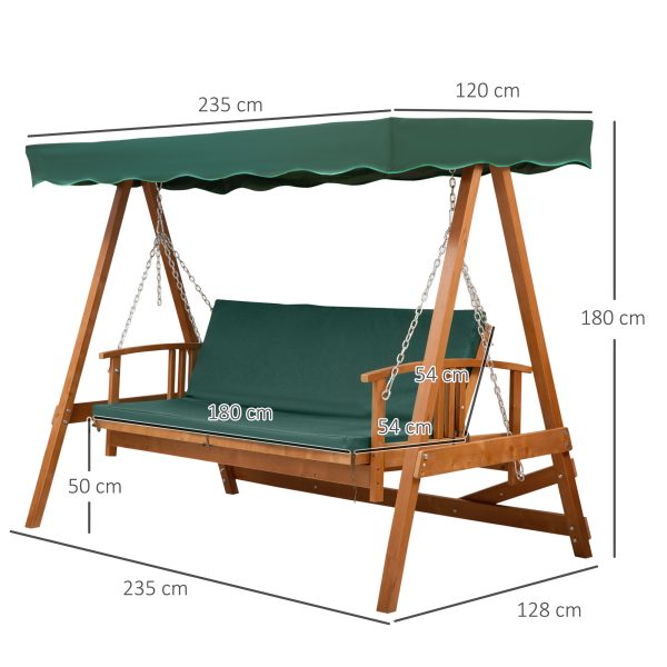 Outsunny Wooden Garden 3-Seater Outdoor Swing Chair - Image 3