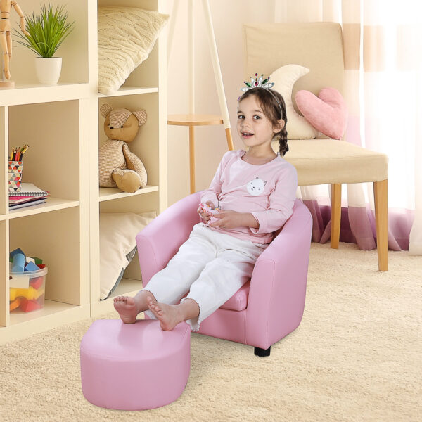 HOMCOM Children's Mini Sofa with Footstool, Thick Padding, Anti-slip Feet, 30 x 28 x 21cm, Pink   Aosom UK - Image 2