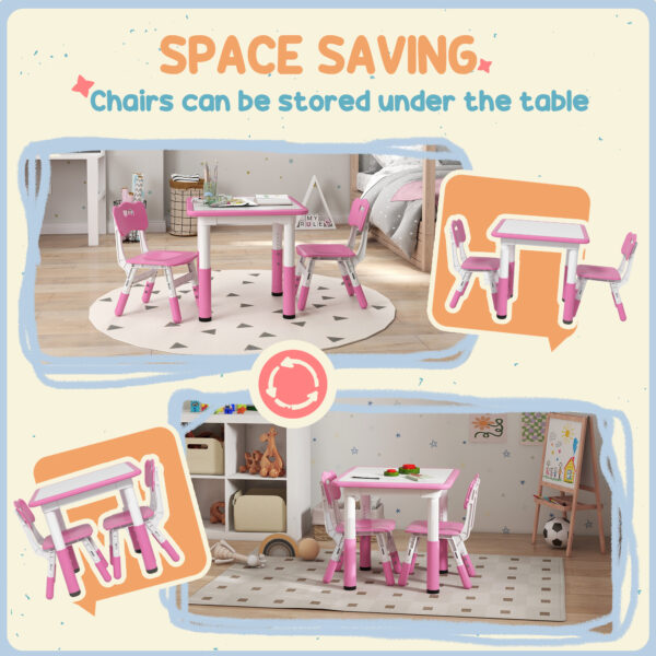 AIYAPLAY Height Adjustable Toddler Table and Chair Set, 3 Pcs Children Activity Table w/ 2 Chairs, for Playroom, Bedroom - Pink   Aosom UK - Image 7