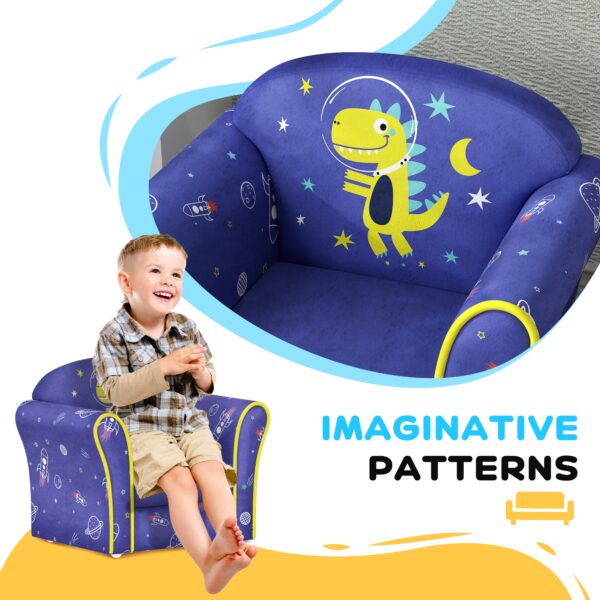 AIYAPLAY Kids Sofa Kids Couch Armchair with Stylish Planet and Dinosaurs Design, Wooden Frame, for Bedroom, Playroom, Kids Room, Pink   Aosom UK - Image 4