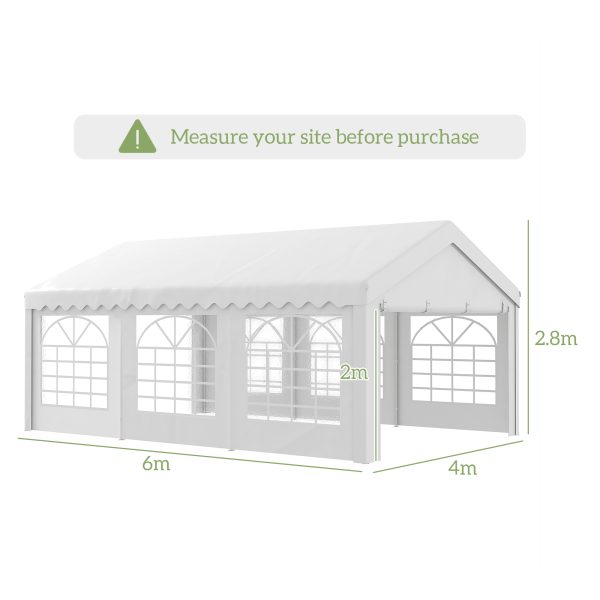 Outsunny 6m x 4 mParty Tents Portable Carport Shelter w/ Removable Sidewalls & Doors Party Tent Shelter Car Canopy - Image 3