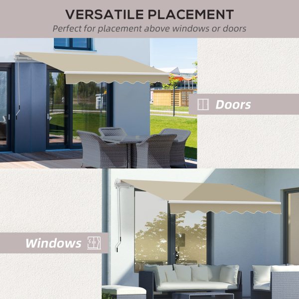 Outsunny 2.5x2 m Manual Retractable Awning-Beige Canopy/White Frame - Image 6