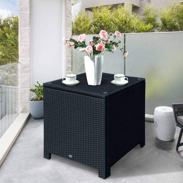 Outsunny PE Wicker Side Table Rattan Garden Furniture with Four Foot Pads, Rust & Mild Weather Damage Resistant, Black   Aosom UK - Image 2