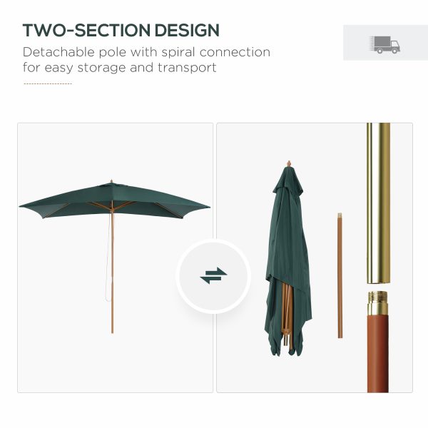 Outsunny Waterproof 295L x 200W x 255Hcm Wooden Garden Patio Parasol Umbrella-Dark Green   Aosom UK - Image 4