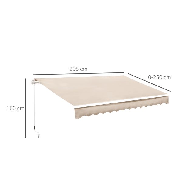 Outsunny 3 x 2.5m Garden Patio Manual Awning Canopy Sun Shade Shelter with Winding Handle Retractable - Cream White - Image 3