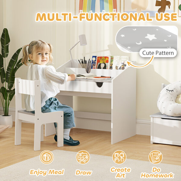 AIYAPLAY Children Study Table and Chair, Kids Desk and Chair Set with Storage, Pull-out Drawer, Gift for 3-6 Years Old - Grey - Image 4