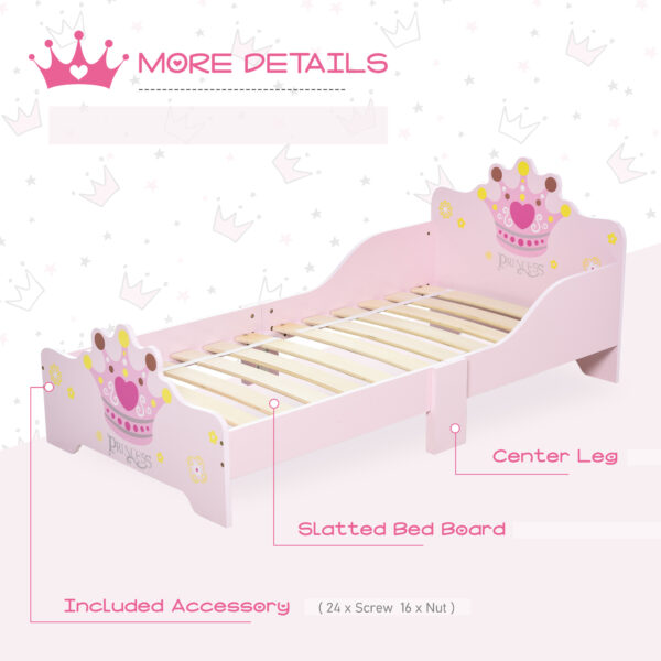 HOMCOM Kids Wooden Bed with Crown Modeling Safety Side Rails Easy to Clean Perfect Gift for Toddlers Girls Age 3 to 6 Years Old Pink   Aosom UK - Image 4