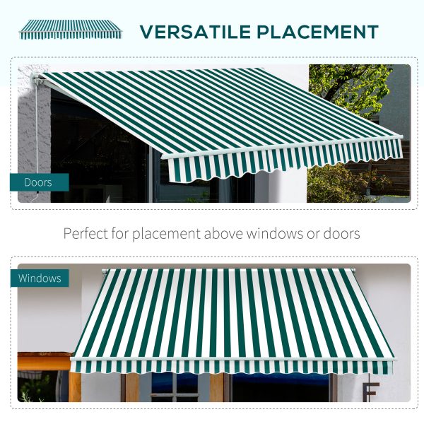 HOMCOM 3.5 x 2.5m Garden Patio Manual Awning Canopy Sun Shade Shelter with New Winding Handle - Green/ White - Image 6