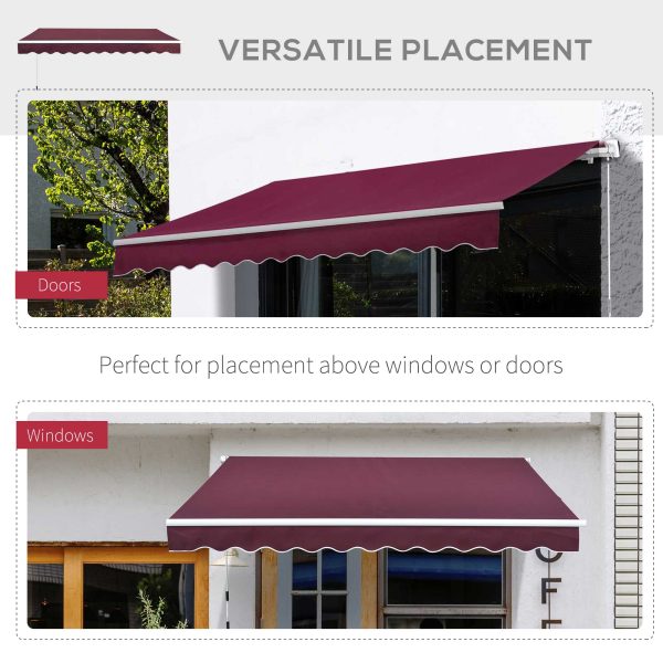 Outsunny Waterproof Manual Retractable Awning, 3x2.5m Sun Shade Canopy for Garden Patio, UV Protection, Red   Aosom UK - Image 6