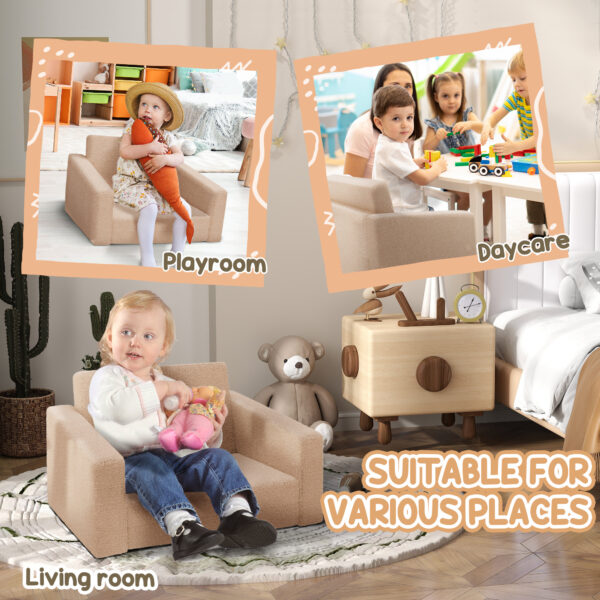 AIYAPLAY Childrens Sofa Beds 2 in 1 Kids Convertible Sofa Kids Armchair, Foldable Recliner for Bedroom Playroom Living Room, Khaki   Aosom UK - Image 5