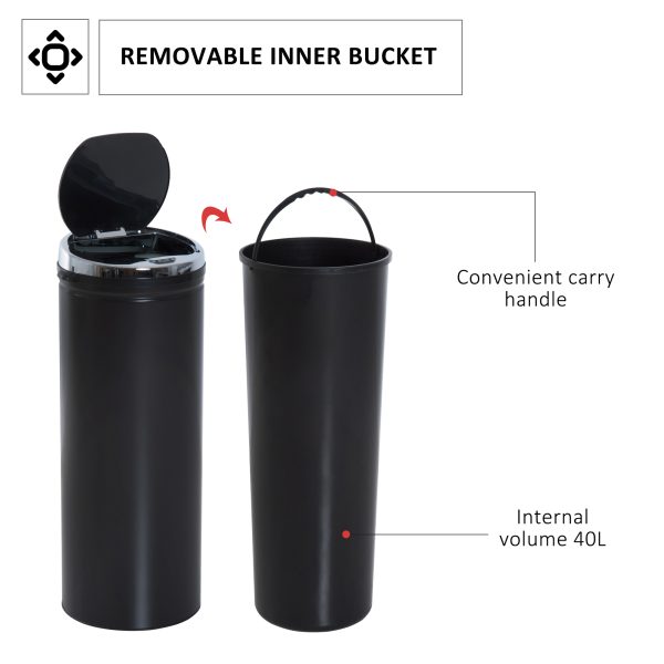 HOMCOM 50L Stainless Steel Sensor Trash Can W/ Bucket-Black - Image 6